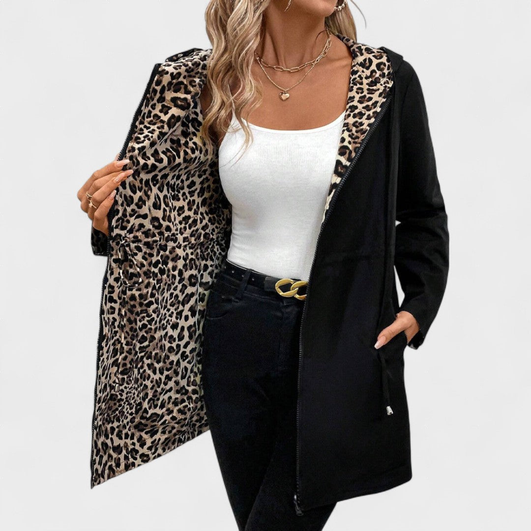 Evie | Reversible hooded jacket with leopard print
