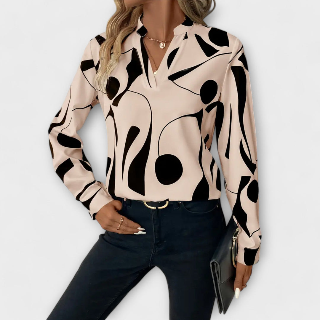 Elegant Blouse with Long Sleeves and V-Neck