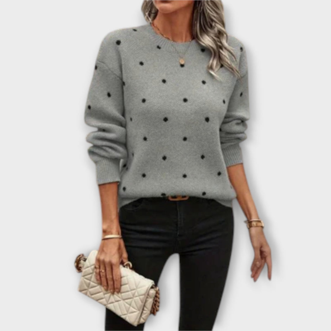 Ava – Casual Long-Sleeve Knitted Sweater with Dot Pattern