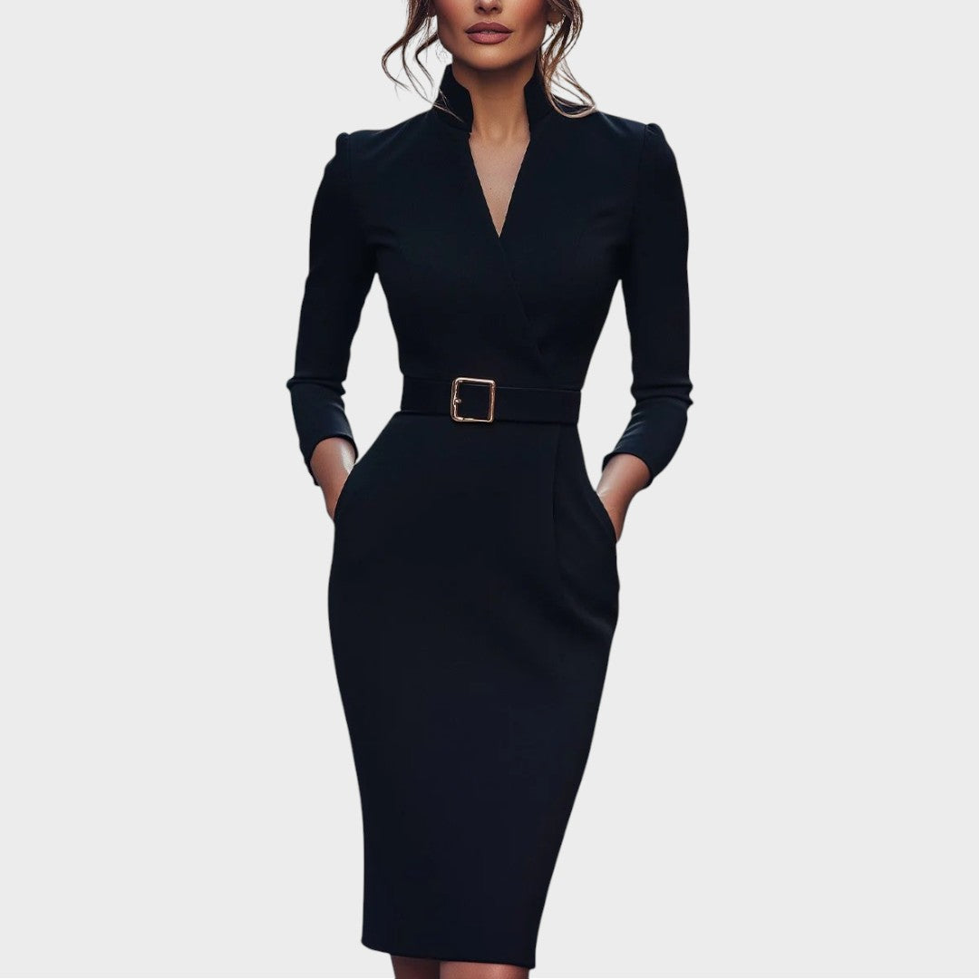 Jana | Elegant Black Shift Dress with Belt