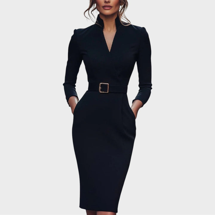 Jana | Elegant Black Shift Dress with Belt