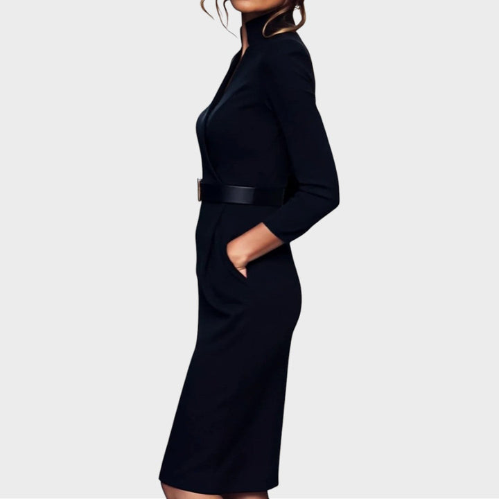 Jana | Elegant Black Shift Dress with Belt