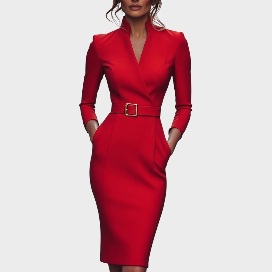 Jana | Elegant Black Shift Dress with Belt