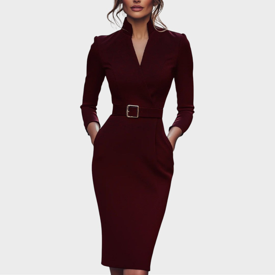 Jana | Elegant Black Shift Dress with Belt