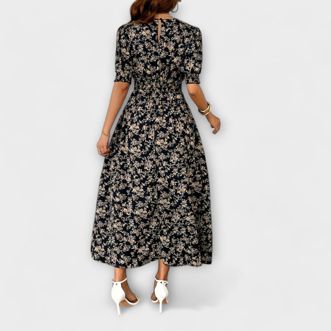 Amelia - Dress with Round Neckline and Floral Pattern
