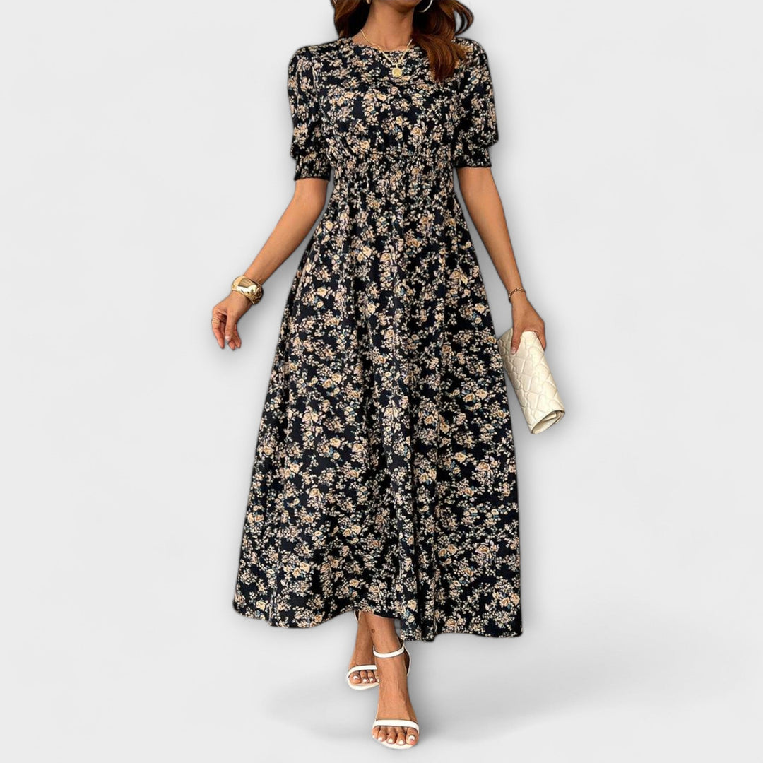 Amelia - Dress with Round Neckline and Floral Pattern
