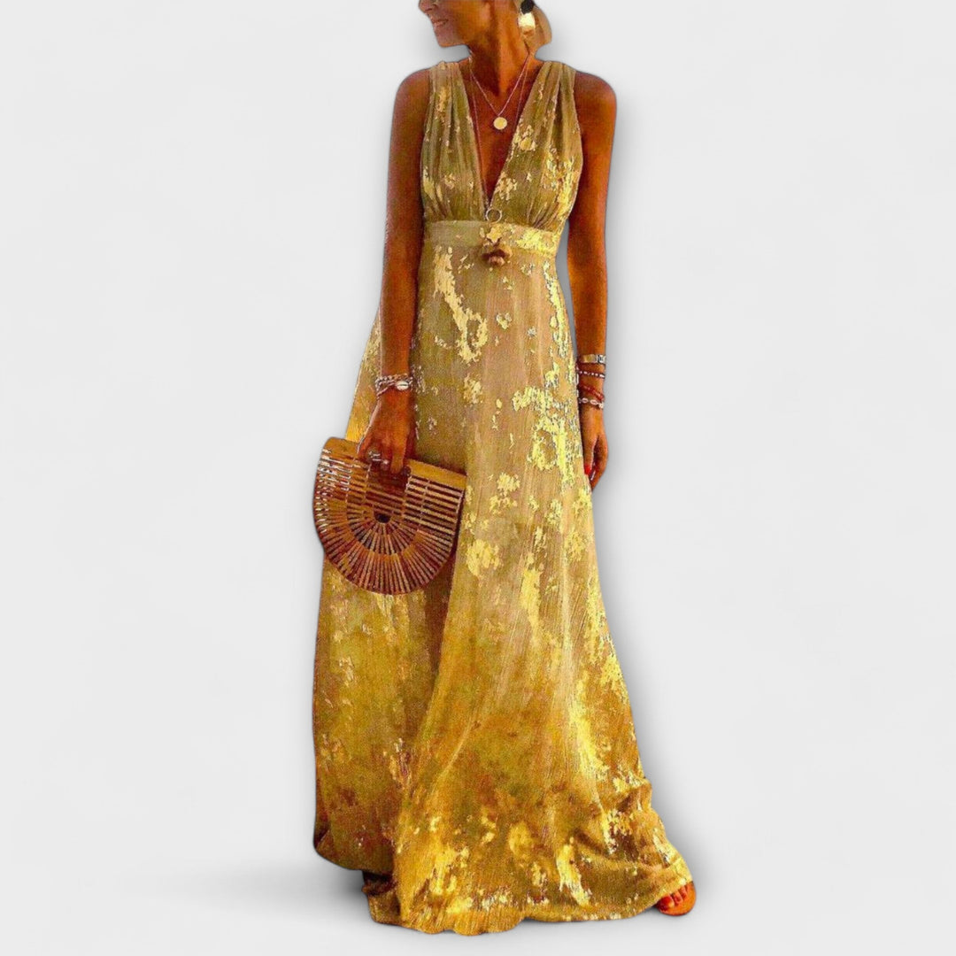 Elegant dress with V-neckline and sequin detail