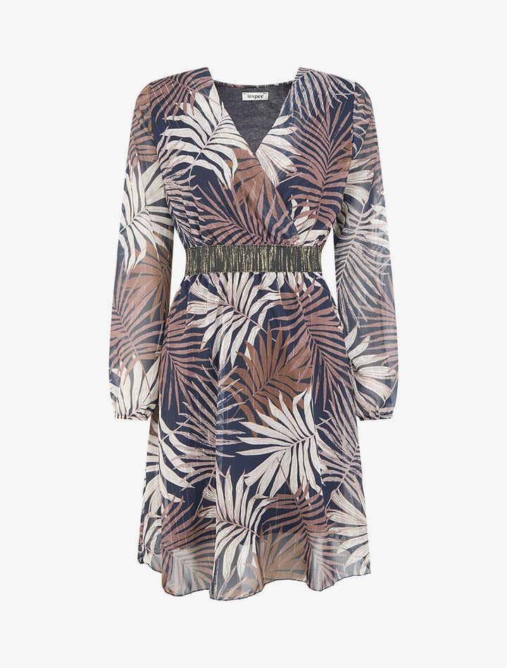 Mid-length iridescent wrap dress - Navy