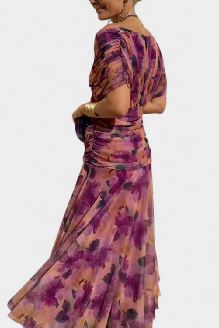 Florendra | Long Floral V Neck Dress