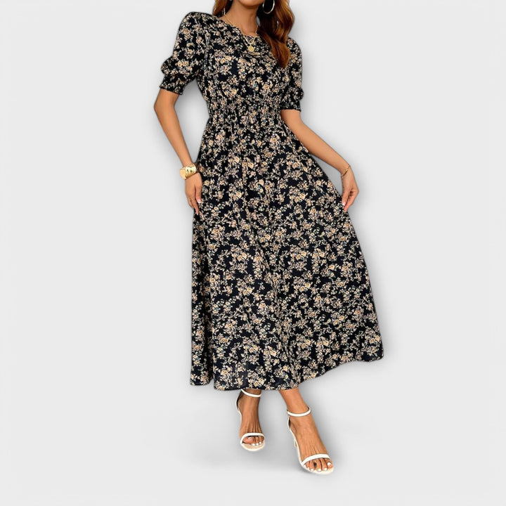 Amelia - Dress with Round Neckline and Floral Pattern