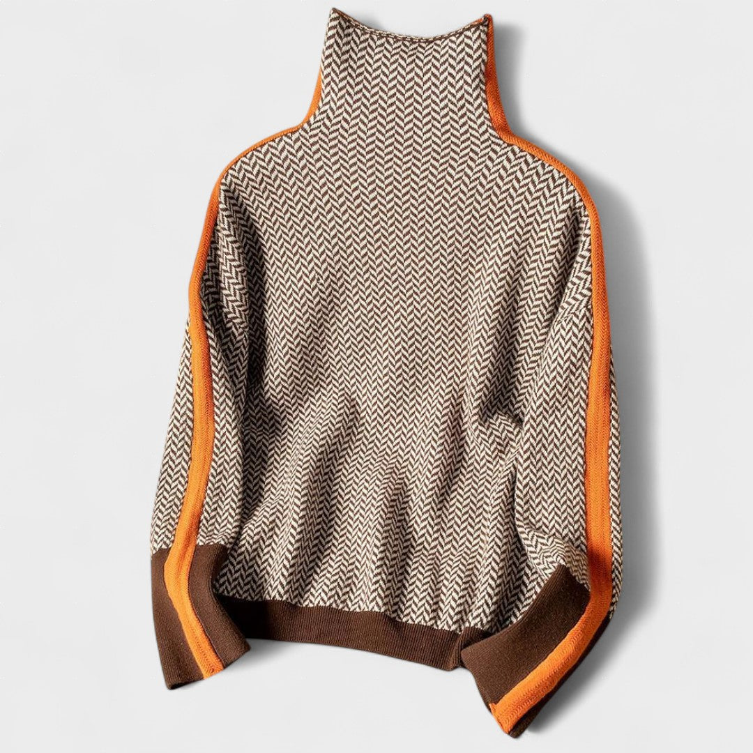 May | Luxurious Roll Neck Jumper with Herringbone Pattern