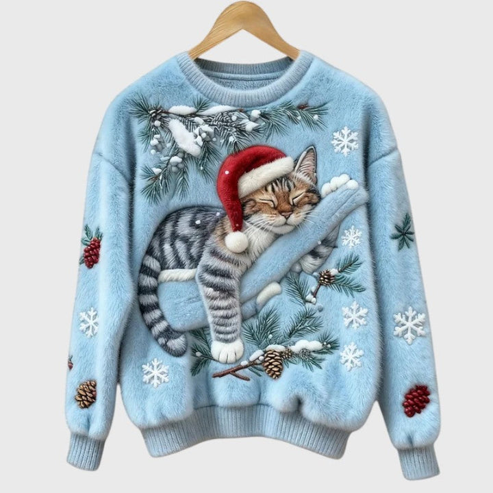 Stefany | Fuzzy jumper with cat for the festive season